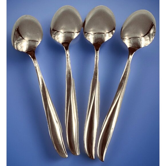 Oneida Community Twin Star Serving Spoons 4pc Set Atomic Starburst MCM Stainless - Picture 5 of 6